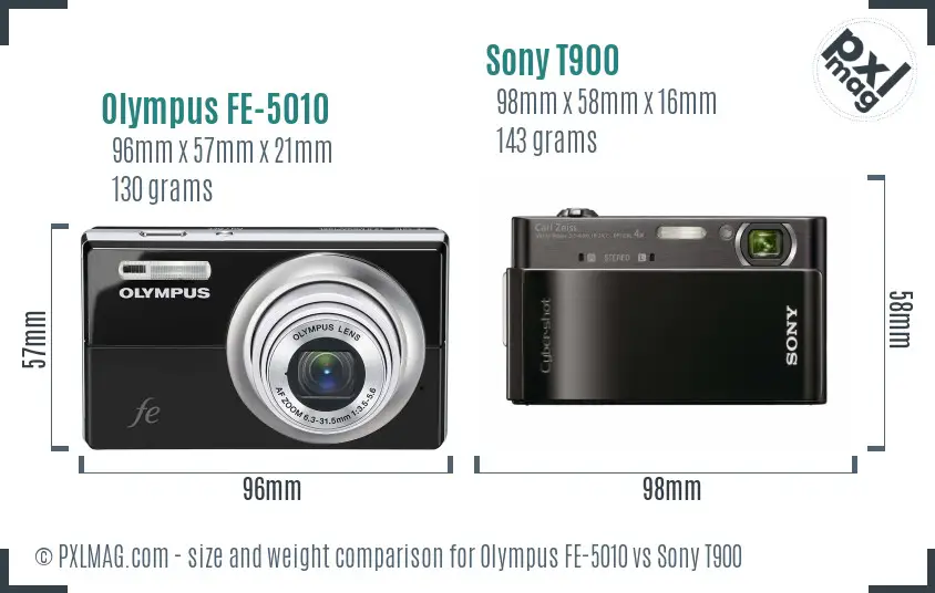 Olympus FE-5010 vs Sony T900 size comparison