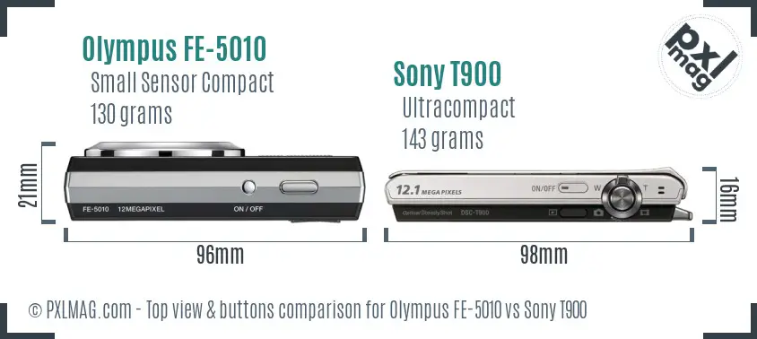 Olympus FE-5010 vs Sony T900 top view buttons comparison