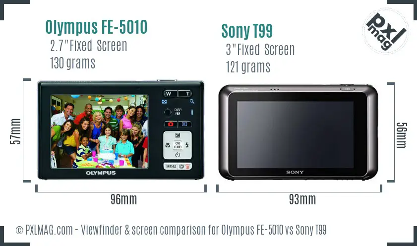 Olympus FE-5010 vs Sony T99 Screen and Viewfinder comparison Olympus FE-5010 vs Sony T99 Screen and Viewfinder comparison