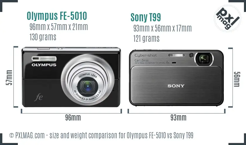 Olympus FE-5010 vs Sony T99 size comparison Olympus FE-5010 vs Sony T99 size comparison