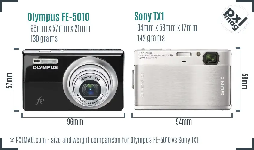 Olympus FE-5010 vs Sony TX1 size comparison Olympus FE-5010 vs Sony TX1 size comparison