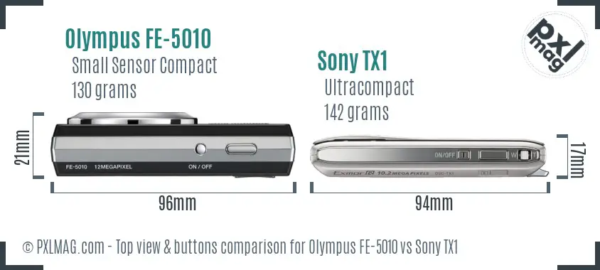 Olympus FE-5010 vs Sony TX1 top view buttons comparison Olympus FE-5010 vs Sony TX1 top view buttons comparison