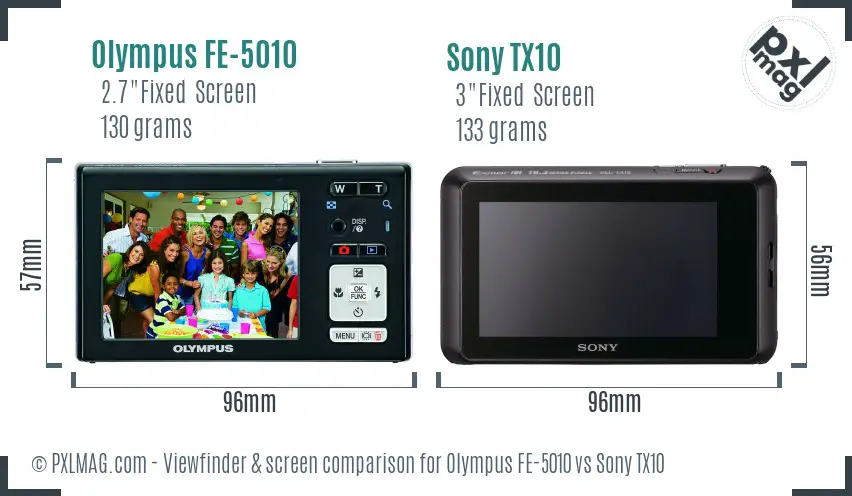 Olympus FE-5010 vs Sony TX10 Screen and Viewfinder comparison