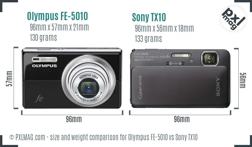 Olympus FE-5010 vs Sony TX10 size comparison