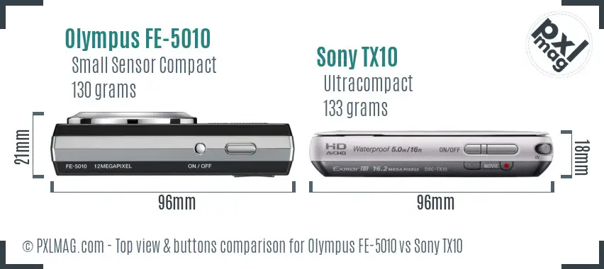 Olympus FE-5010 vs Sony TX10 top view buttons comparison