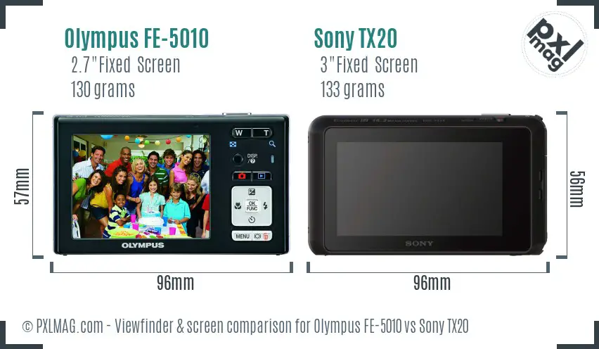 Olympus FE-5010 vs Sony TX20 Screen and Viewfinder comparison