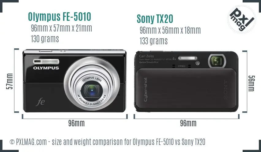 Olympus FE-5010 vs Sony TX20 size comparison