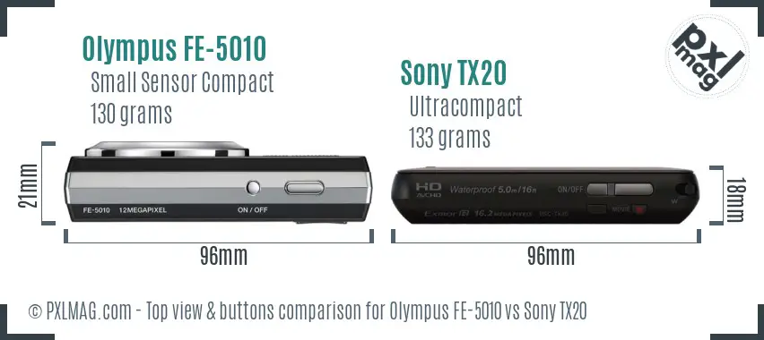 Olympus FE-5010 vs Sony TX20 top view buttons comparison