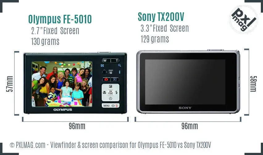 Olympus FE-5010 vs Sony TX200V Screen and Viewfinder comparison