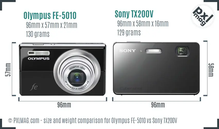 Olympus FE-5010 vs Sony TX200V size comparison