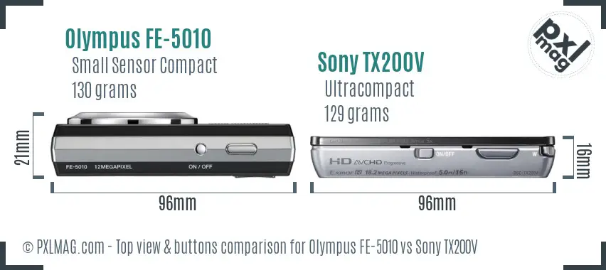 Olympus FE-5010 vs Sony TX200V top view buttons comparison