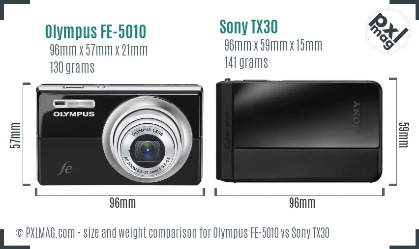 Olympus FE-5010 vs Sony TX30 size comparison