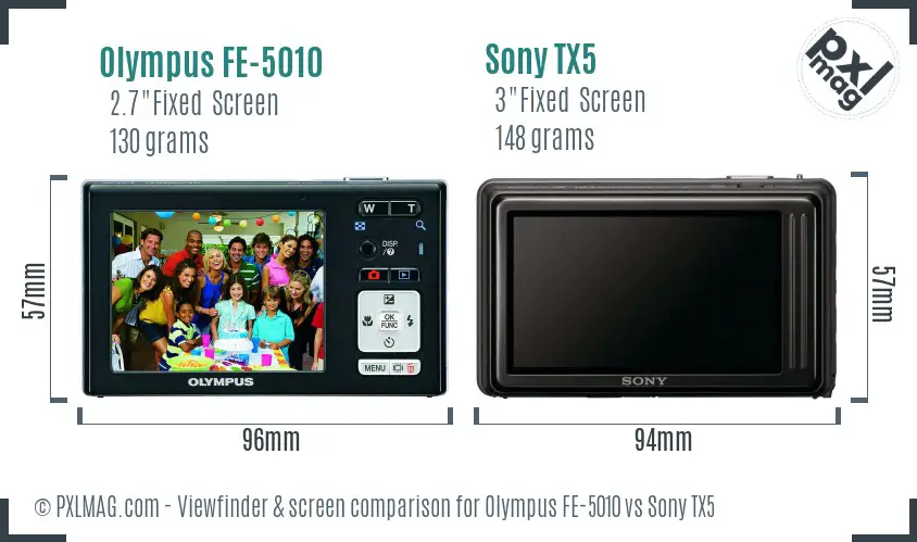 Olympus FE-5010 vs Sony TX5 Screen and Viewfinder comparison