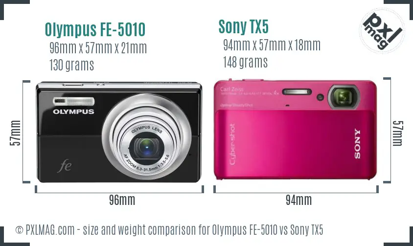 Olympus FE-5010 vs Sony TX5 size comparison