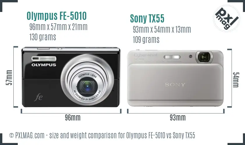 Olympus FE-5010 vs Sony TX55 size comparison