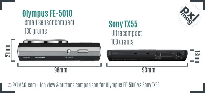 Olympus FE-5010 vs Sony TX55 top view buttons comparison