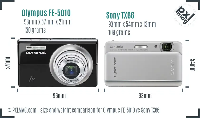 Olympus FE-5010 vs Sony TX66 size comparison Olympus FE-5010 vs Sony TX66 size comparison
