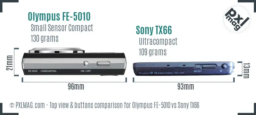 Olympus FE-5010 vs Sony TX66 top view buttons comparison Olympus FE-5010 vs Sony TX66 top view buttons comparison