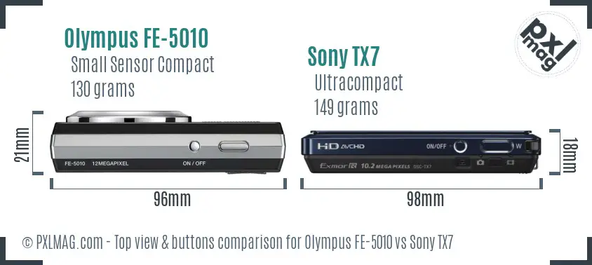 Olympus FE-5010 vs Sony TX7 top view buttons comparison