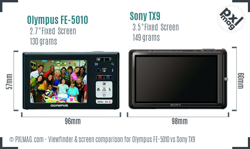 Olympus FE-5010 vs Sony TX9 Screen and Viewfinder comparison