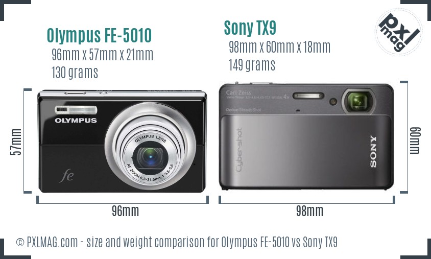 Olympus FE-5010 vs Sony TX9 size comparison