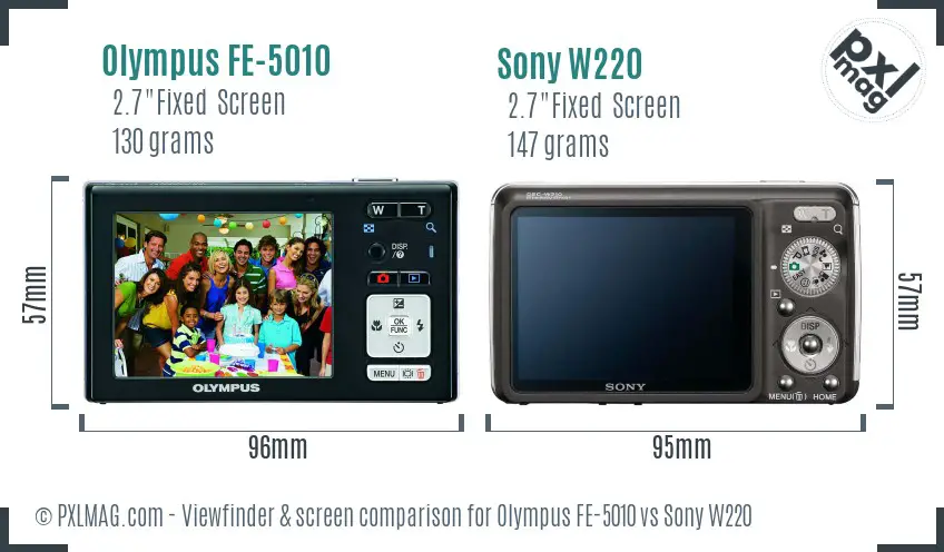 Olympus FE-5010 vs Sony W220 Screen and Viewfinder comparison