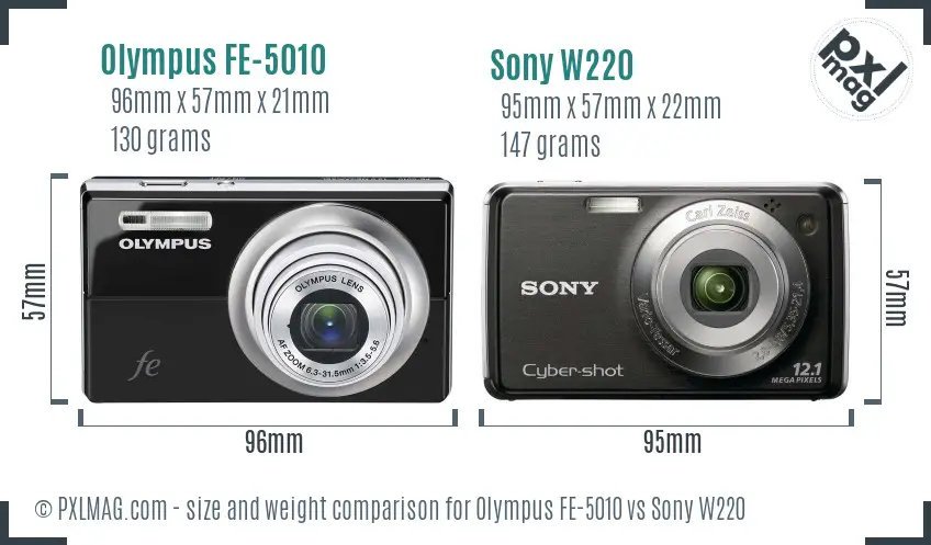 Olympus FE-5010 vs Sony W220 size comparison