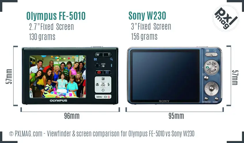 Olympus FE-5010 vs Sony W230 Screen and Viewfinder comparison