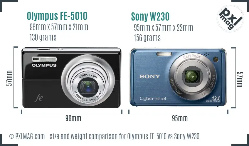 Olympus FE-5010 vs Sony W230 size comparison