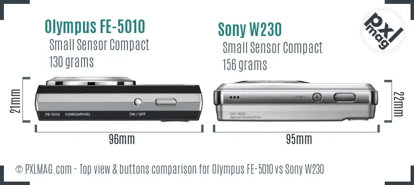 Olympus FE-5010 vs Sony W230 top view buttons comparison