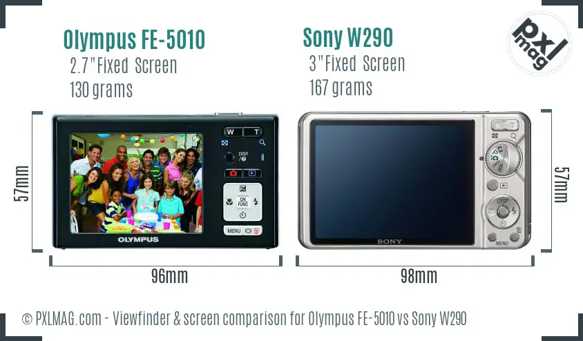 Olympus FE-5010 vs Sony W290 Screen and Viewfinder comparison