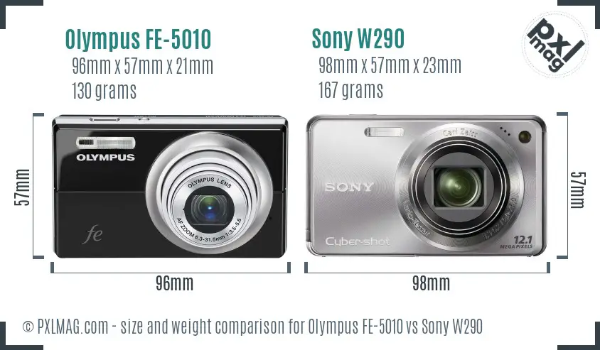 Olympus FE-5010 vs Sony W290 size comparison