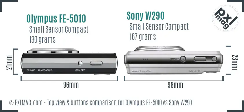 Olympus FE-5010 vs Sony W290 top view buttons comparison