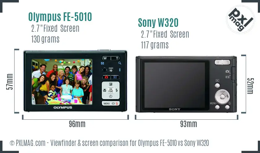 Olympus FE-5010 vs Sony W320 Screen and Viewfinder comparison