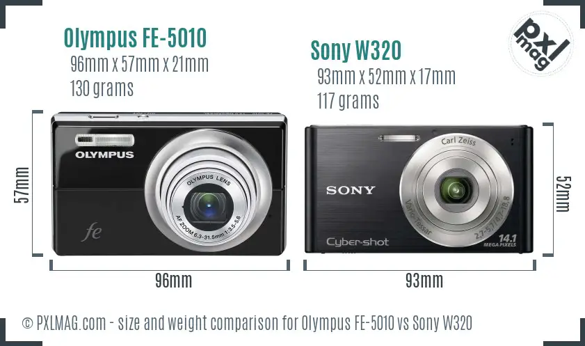 Olympus FE-5010 vs Sony W320 size comparison