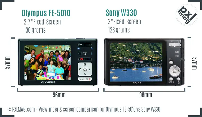 Olympus FE-5010 vs Sony W330 Screen and Viewfinder comparison