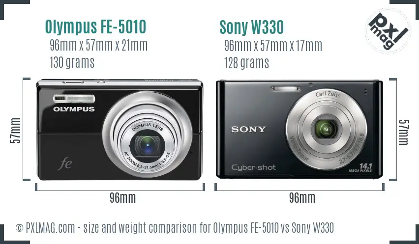 Olympus FE-5010 vs Sony W330 size comparison