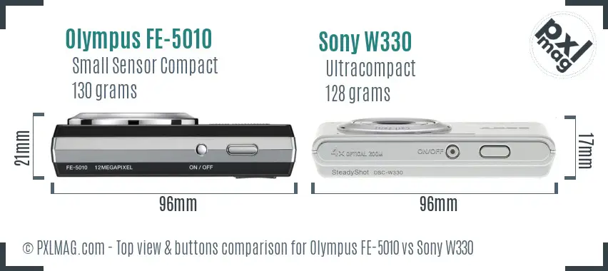 Olympus FE-5010 vs Sony W330 top view buttons comparison