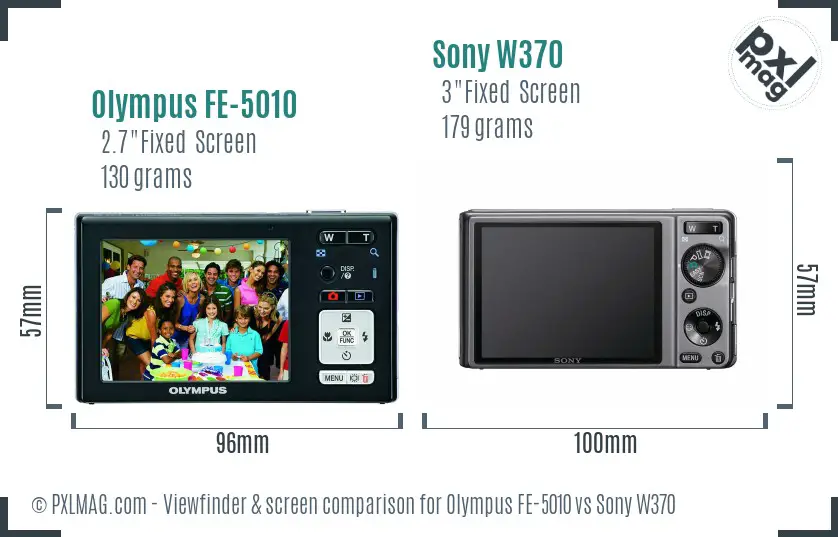 Olympus FE-5010 vs Sony W370 Screen and Viewfinder comparison Olympus FE-5010 vs Sony W370 Screen and Viewfinder comparison