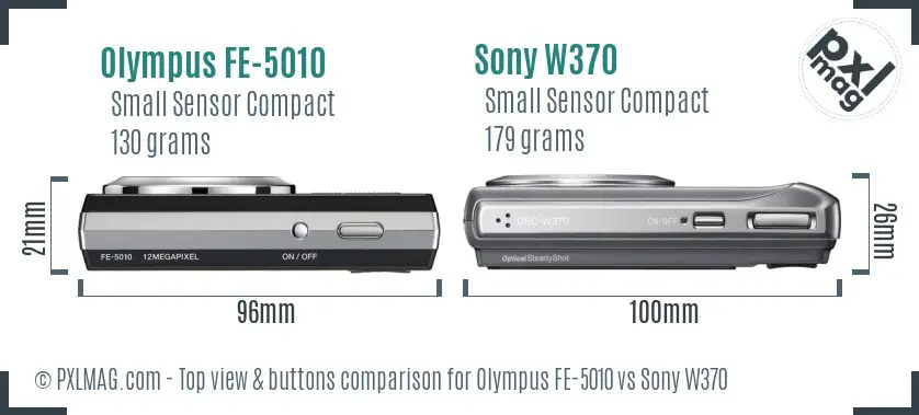 Olympus FE-5010 vs Sony W370 top view buttons comparison Olympus FE-5010 vs Sony W370 top view buttons comparison