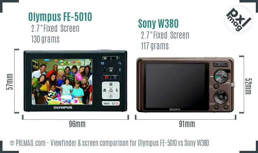 Olympus FE-5010 vs Sony W380 Screen and Viewfinder comparison Olympus FE-5010 vs Sony W380 Screen and Viewfinder comparison