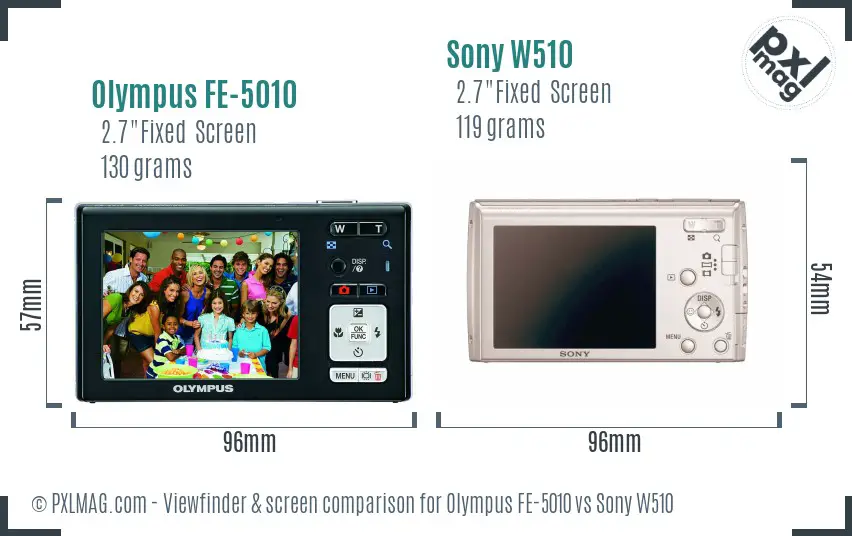 Olympus FE-5010 vs Sony W510 Screen and Viewfinder comparison