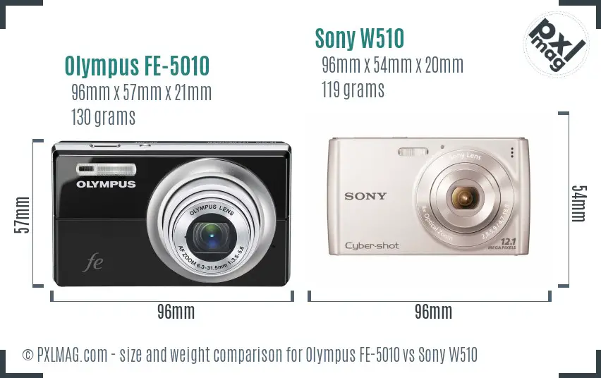 Olympus FE-5010 vs Sony W510 size comparison