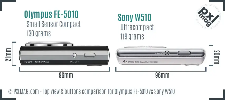 Olympus FE-5010 vs Sony W510 top view buttons comparison