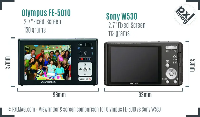 Olympus FE-5010 vs Sony W530 Screen and Viewfinder comparison