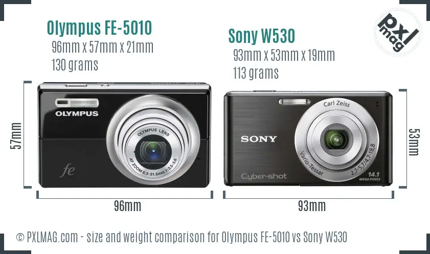 Olympus FE-5010 vs Sony W530 size comparison