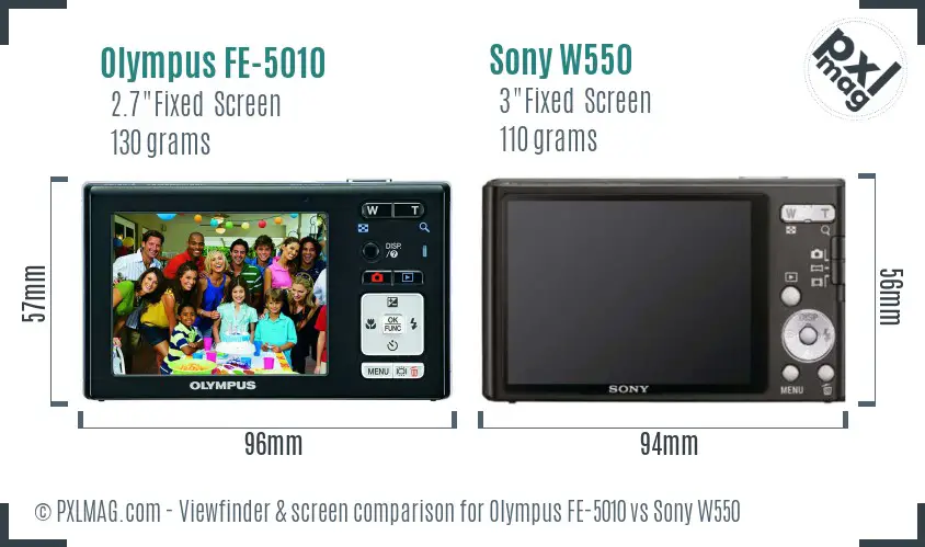 Olympus FE-5010 vs Sony W550 Screen and Viewfinder comparison Olympus FE-5010 vs Sony W550 Screen and Viewfinder comparison