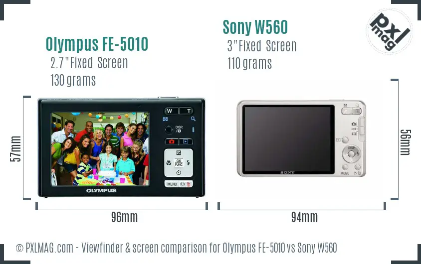 Olympus FE-5010 vs Sony W560 Screen and Viewfinder comparison