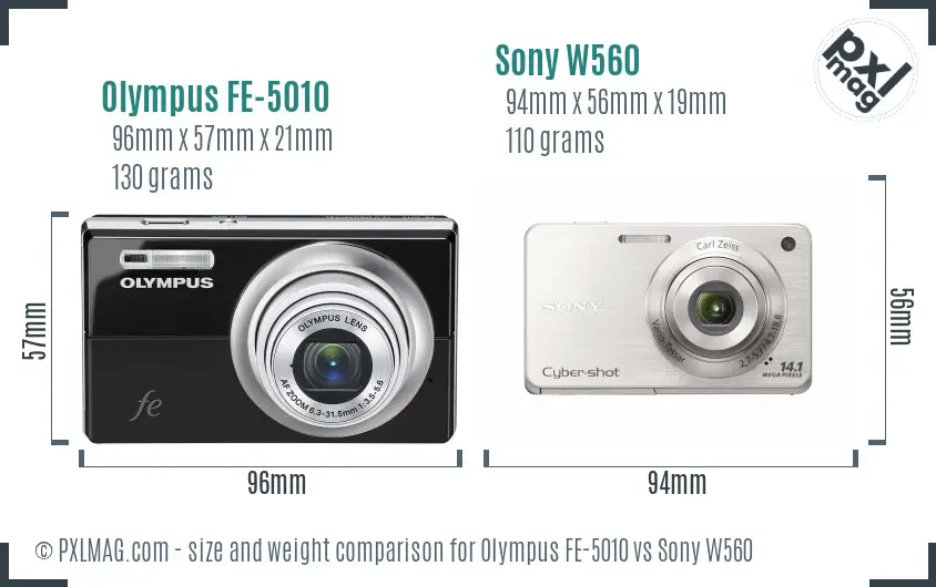 Olympus FE-5010 vs Sony W560 size comparison