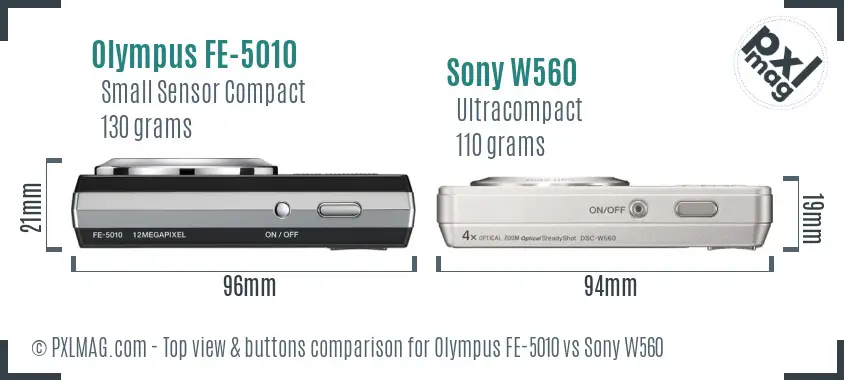 Olympus FE-5010 vs Sony W560 top view buttons comparison